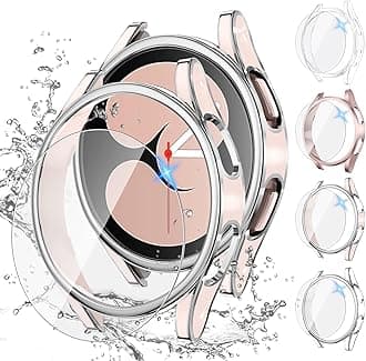 Tensea Multipack for Samsung Galaxy Watch FE 2024/5 2022/4 2021 Screen Protector Case 40mm Accessories, Hard PC Bumper/HD Anti-Fog Tempered Glass Protective Film, Face Cover Set