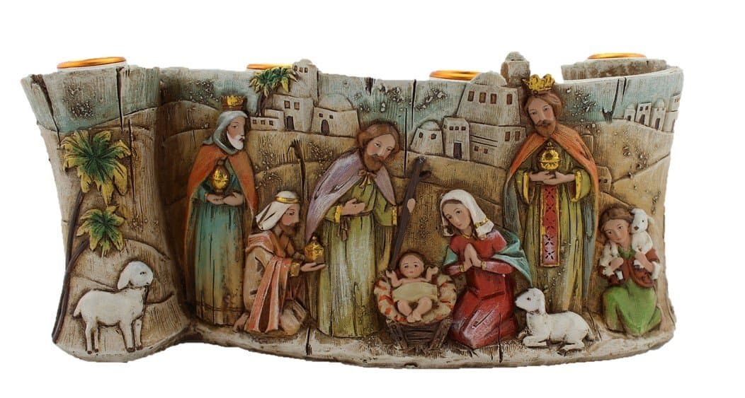 Scroll Nativity Scene Advent Candle Holder Approx 11-inch Long and 4.5-inch Height