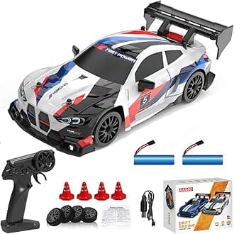 1:24 Scale RC Drift Car 4WD 2.4GHz 30KM/H High Speed Racing Sport Toy Car with LED Lights, Racing and Drift Wheels (8607-White)