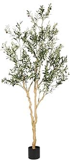 Realead Faux Olive Tree 7ft - Realistic Tall Olive Trees Artificial Indoor - Large Fake Olive Tree with Natural Wood Trunk and Lifelike Leaves - Artificial Olive Tree for Home Office Decor