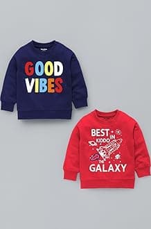 Boys Loopknit Cotton Round Neck T-Shirt Chest Printed Full Sleeves Sweatshirt for Light Winters Pack of 2