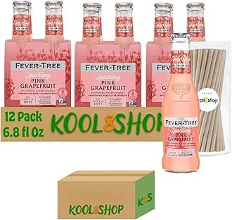 Fever Tree Pink Grapefruit Premium Mixer, 12 Pack of 6.8 fl oz Glass Bottles + 20 Pack Food Grade Bamboo Fiber Straws by KOOL8SHOP