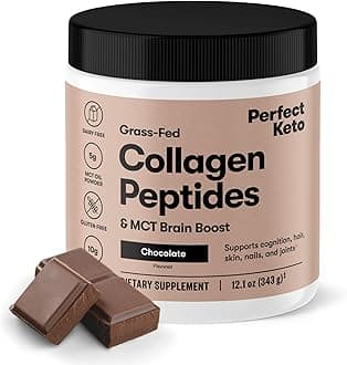 Perfect Keto Collagen Peptides Protein Powder with MCT Oil, Hydrolyzed Collagen, Type I & III Supplement, Gluten Free, Grass Fed, Low Carb, Keto Coffee Creamer, Collagen for Women & Men, Chocolate