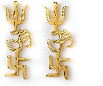 The Spiritual Living Swastik for Door Entrance II Brass Swastik Om Trishul Trishakti Yantra II Main Door Entrance II Vastu Remedies II Golden II 5 Inches Approx II Pack of 2