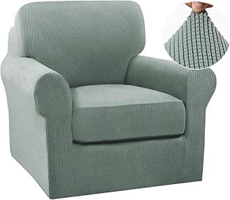 Turquoize 2 Piece Chair Covers Chair Slipcovers for Living Room Small Armchair Chair Cover with Arms Washable Furniture Cover for Chairs Feature Thick Jacquard Fabric (Small Armchair, Dark Cyan)