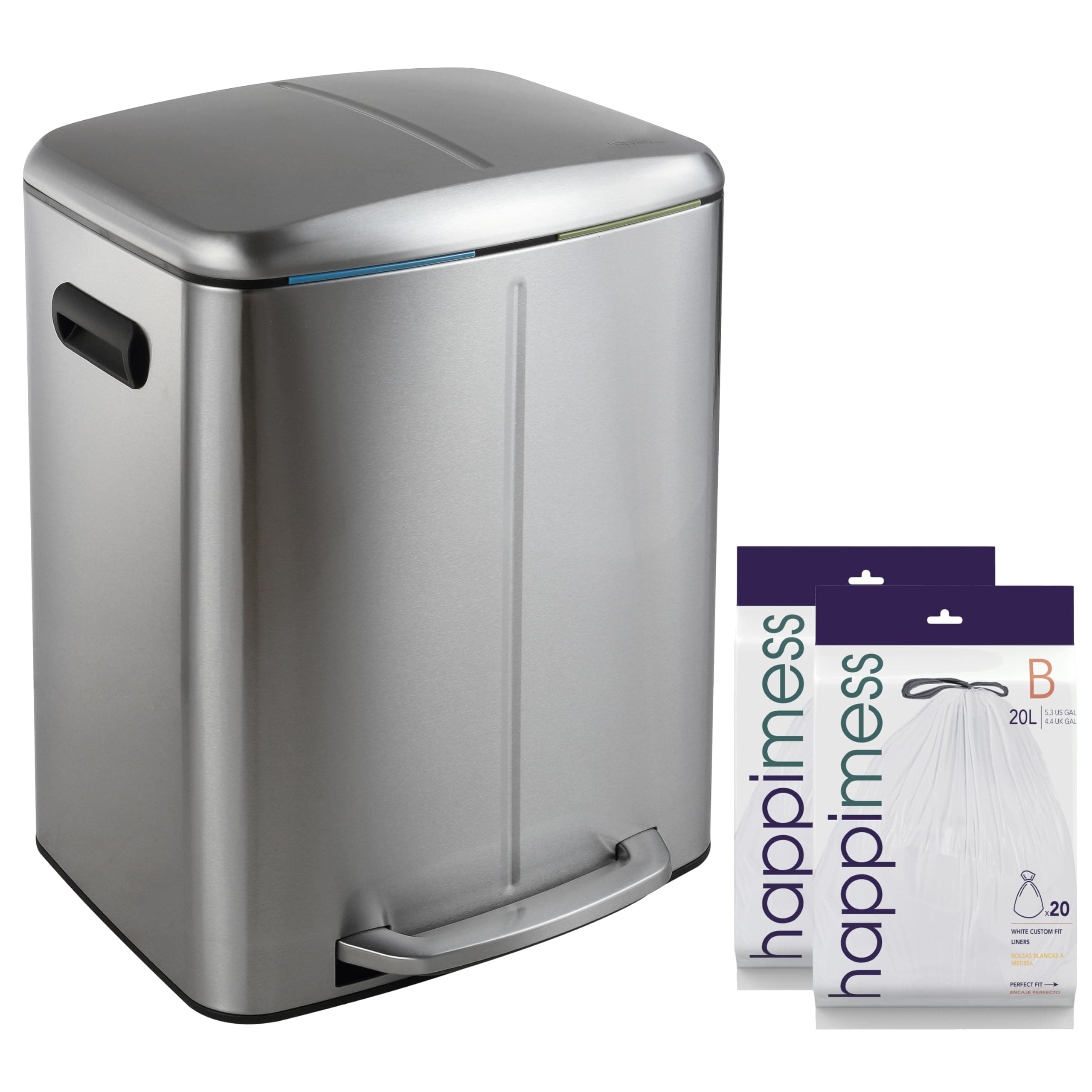 happimess HPM1005A Marco Rectangular 10.5-Gallon Double Bucket Trash Can with Soft-Close Lid, Modern, Minimalistic, Fingerprint Proof for Home, Kitchen, Laundry Room, Office, Stainless Steel