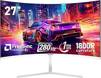 Gawfolk 27 Inch PC computer screen,1800R Curved Gaming 280Hz Monitors, FHD1080p 1ms without Bezel, freesync, 98%sRGB,178 ° Angle View HDMI DisplayPort, Compatible with Wall-Mounted VESA100*100MM-White