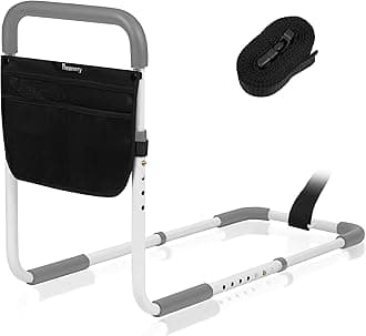 PantaBed Rails for Elderly Adults, Adjustable Bed Assist Bar for Seniors, Medical Bed Safety Rail with Storage Bag and Fixing Strap, Portable Bed Cane Fit King, Queen, Full, Twin, Medium, Grey