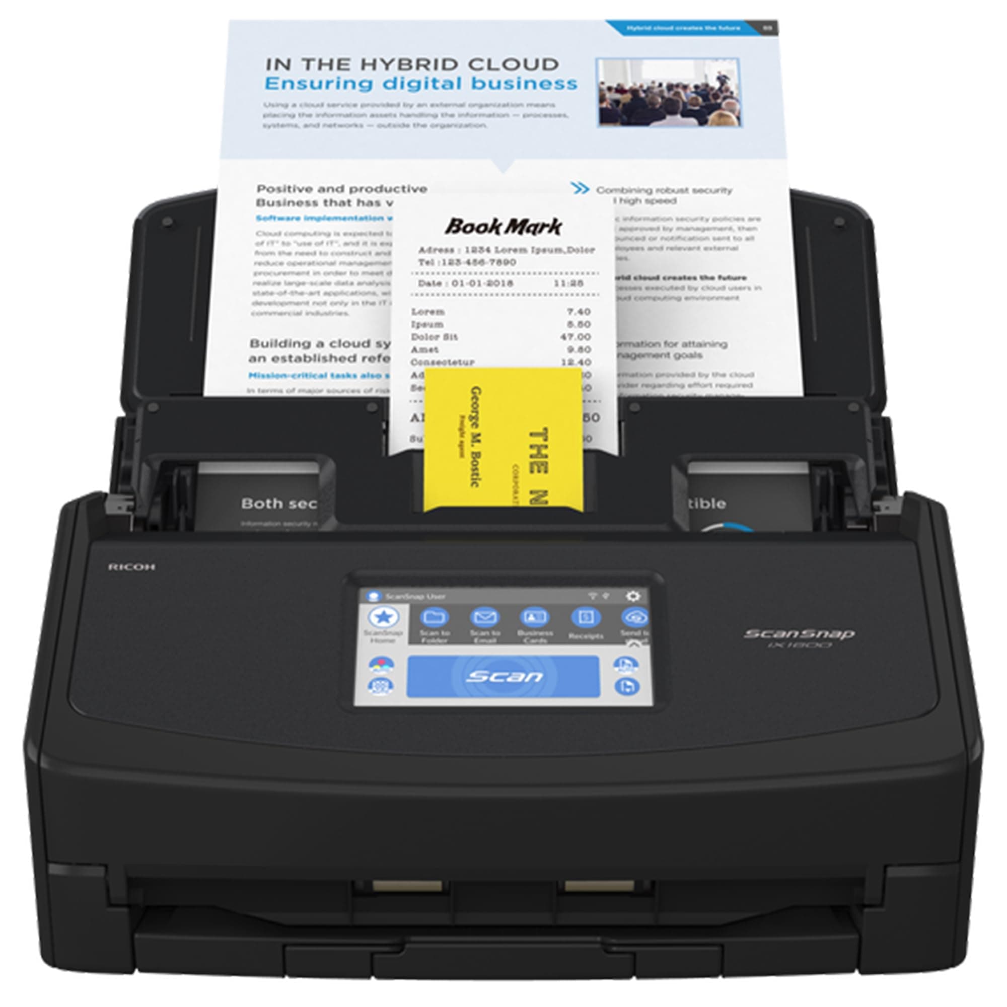 ScanSnap iX1600 Black Document Scanner 5GHz - Desktop, Double Sided with WiFi, Touchscreen, USB 3.2, ADF, Standard Sizes : A4, A5, A6, B5, B6, Business Card, Post Card, Letter, Legal and Custom Sizes