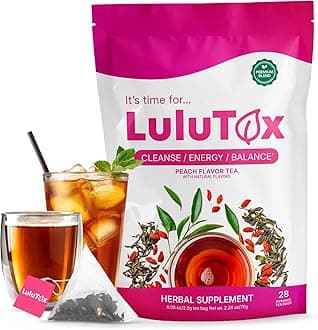 LULUTOX Original Detox Tea - Herbal Blend with Dandelion, Ginseng, and Ginger - Supports A Healthy Weight, Digestive Health - Vegan, All Natural, Laxative-Free - Peach Flavor (28 Servings)