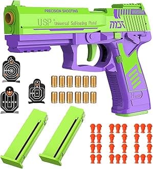 Dreamplay Shell Ejecting Toy Gun, Automatic Pull Back Action Shooting Games Education Model Toy for Kids Gifts