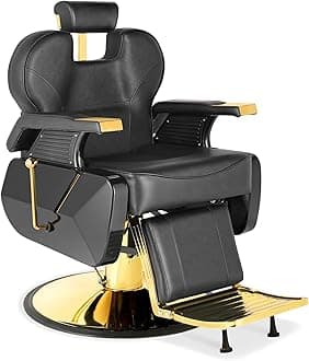 Barber Salon Chair for Barbershop, Vintage Styling Salon Chair for Hair Stylist for Home, Recline 360° Swivel Height Adjustable Professional Hair Cutting Chairs Shampoo Equipmen, Black Gold