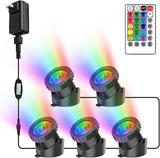 RGB Pond Lights with Timer, Super Bright LED Underwater Submersible Colorful Landscape Spotlights, Remote Control IP68 Waterproof Fountain Lights for Fish Aquarium Tank Garden Yard (Set of 5)