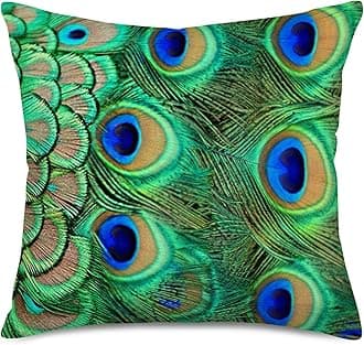 Fukeen Throw Pillow Cover Peacock with French Paris Vintage Postmark Decorative Cotton Linen Pillow Cases Cushion Cover Farmhouse Rustic Style Decor 18”x18” Standard Pillowslip (Peacock 3)