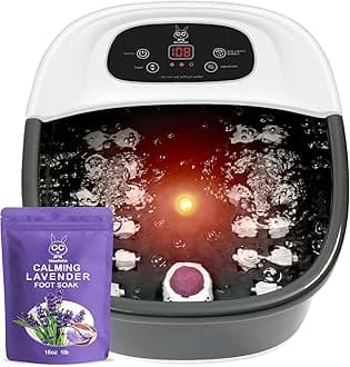 - Foot Spa Bath Massager with Heat Bubbles and Vibration Massage and Jets, 16 OZ Calming Lavender Foot Soak Epsom Salt, MoodRelish Foot Soaker with Red Light, 22 Massage Rollers, Adjustable Temp - Black