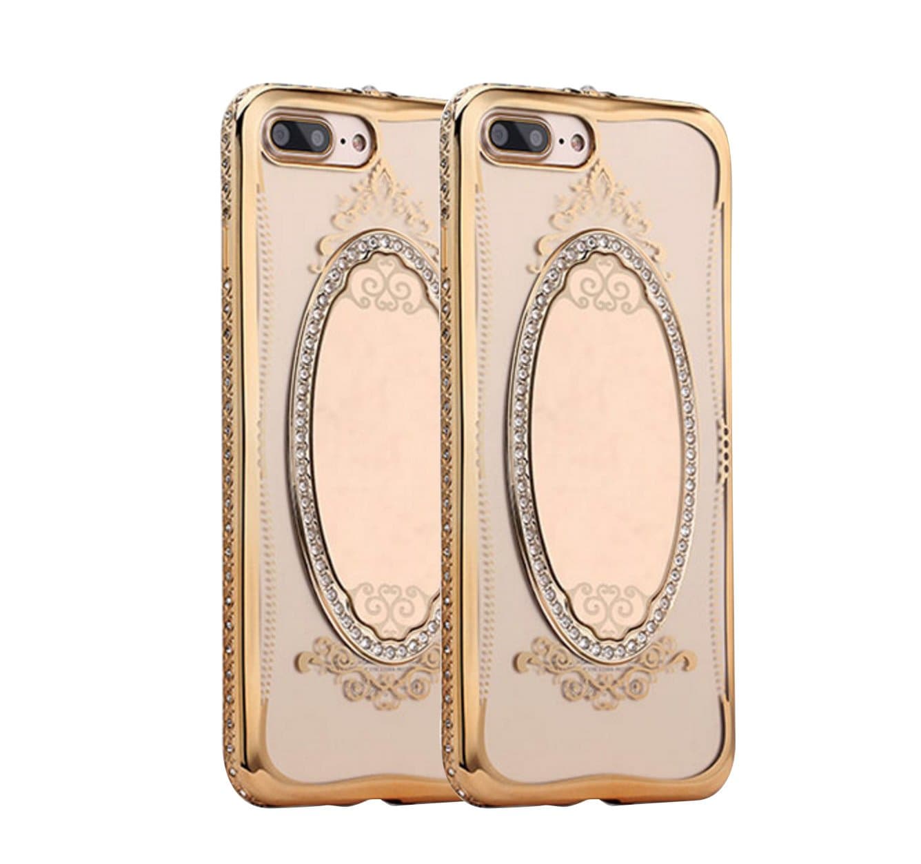 iPhone 7Plus 5.5inches Mobile case back cover as a Cosmetic Makeup Mirror Handmade Embedded Glitter Crystal Diamond Crystal Cover for Iphone 7Plus 5.5inches (Gold)
