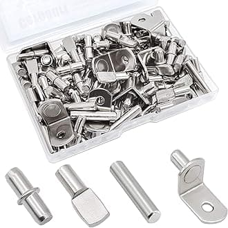 104Pcs Shelf Pins Kit,4 Styles Nickel Plated Shelf Support Pegs,Bookshelf Pegs for Shelves,Cabinet Shelf Bracket Pegs Shelf Pins Holders for Kitchen Furniture & Closet ( 5mm & 1/4inch )