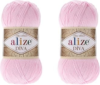 Alize Diva Yarn 100% Microfiber Acrylic Yarn, Baby Pink, 2 Skeins of 200gr/767yds, Fingering Weight, Recommended Needle Size US 1½ - 4