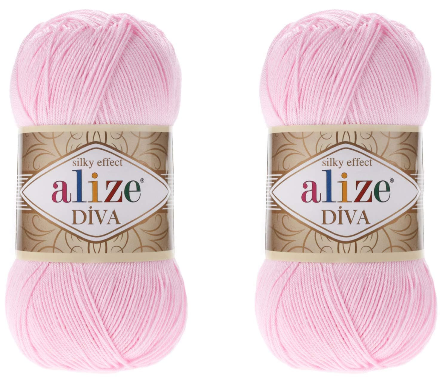Alize Diva Hand Knitting Yarn - 100% Microfiber Acrylic With Silk Effect - Crochet Art Lace Craft - 2 Skeins, 200gr, 767 Yds (185-Baby Pink)