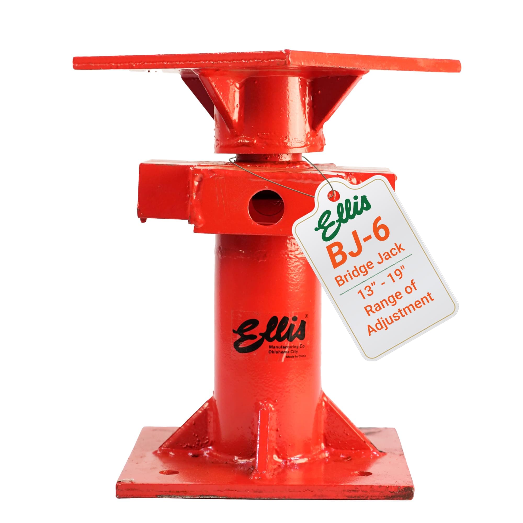 Ellis Bridge Jack - 13" to 19" Adjustable Range, 80,000 lb Safe Load Capacity, Acme Screw 2 1/2", Greased for Easy Turning, Extends 6"