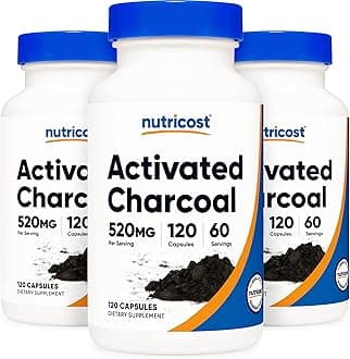 Nutricost Activated Charcoal 520mg, 120 Capsules - Premium Powder, Non-GMO & Gluten Free (3 Bottles)