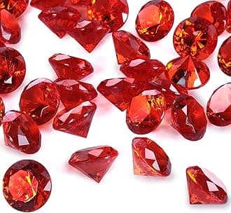 Babenest Acrylic Diamond Fake Gems Vase Filler, 240pcs 3/4 Inch Faux Diamonds Crystals Jewels for Table Scatters Wedding Party Event Arts & Crafts Birthday Decoration Favor (Red)