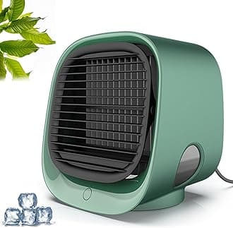 Airbreeze Portable Air Conditioner - Air Cooler with LED Nightlight & Fan Humidifier, 3 Speed Settings, Instant 90s Cooling, Desktop Fan for Bedroom, Office & Camping (1, Green)