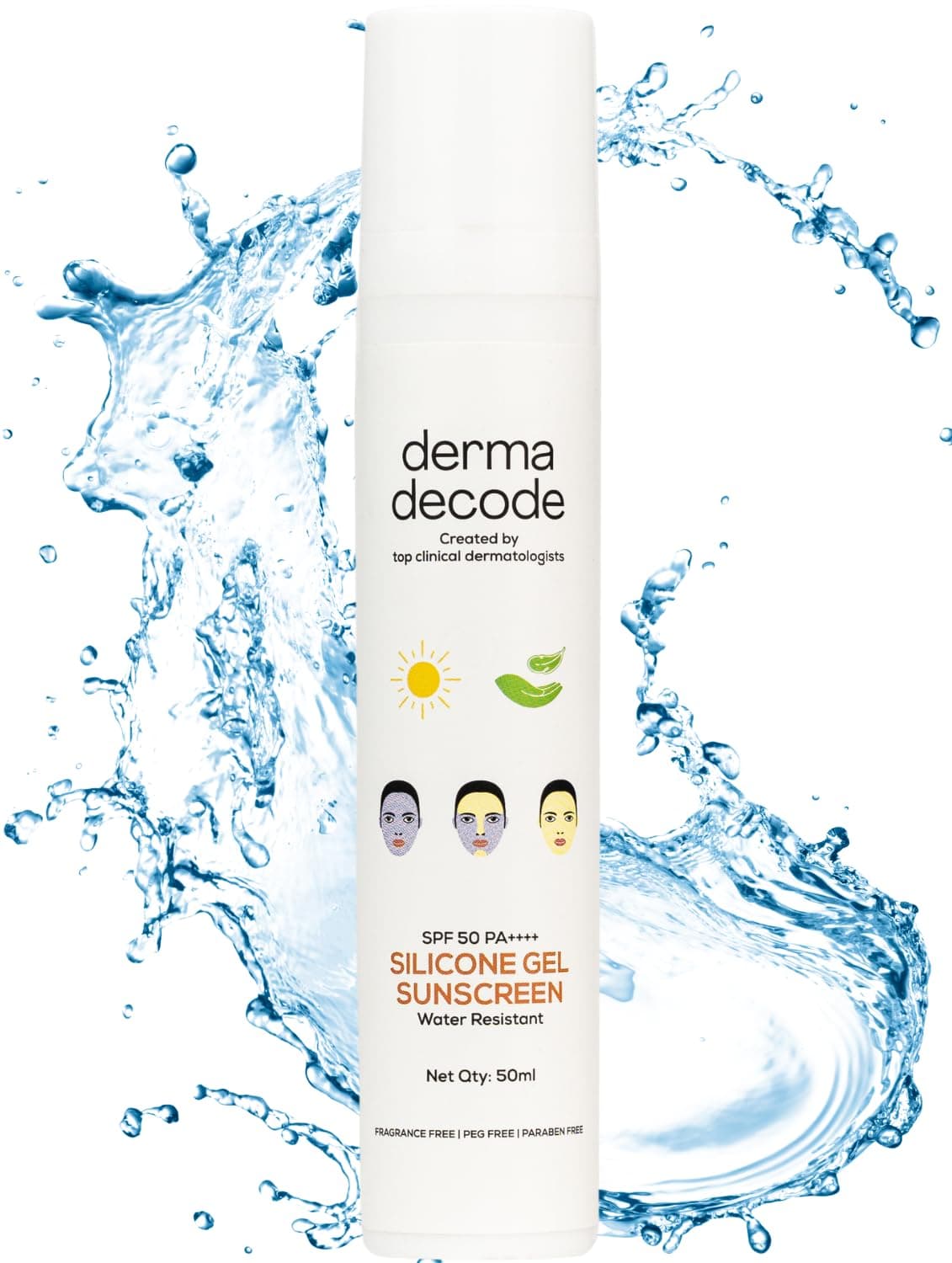 Derma Decode Waterproof Sunscreen for Swimming-Pool-Beach | Water-Resistant, Sweat-Proof, SPF 50 PA ++++ Best Protection Sun-Screen Gel | Lightweight, Non-Greasy, For All Skin Types - 50 ml