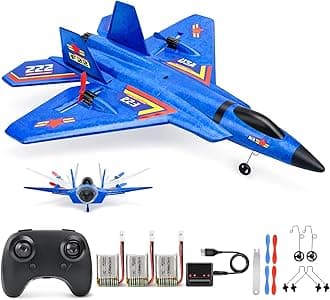 ANTSIR Remote Control Plane F-22 Raptor, 2.4GHz Durable Foam Rc Airplane with Smart Gyro/LED Lights/3 Rechargeable Batteries, RC Jet Glider Toy Gift for Kids Boys Girls 8-16 Year Old (Blue)