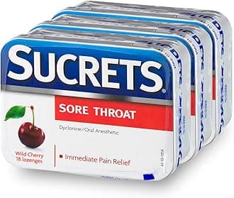 Sucrets Sore Throat Lozenges, Wild Cherry Flavor, 3 Pack, 18 Count Each