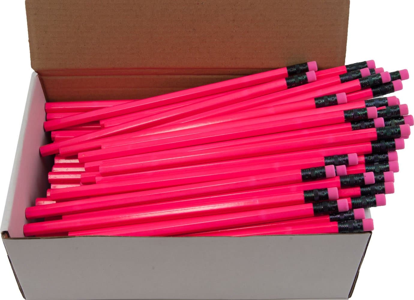 Hex Pencils (Full Size Hex Pencil with #2 Lead Available in a Variety of Colors) (Tested Non Toxic) (Latex Free Eraser) (Classroom Pencils) (Bulk Box of 144) (Neon Pink)