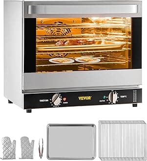 Commercial Convection Oven, 66L/60Qt, Half-Size Conventional Oven Countertop, 1800W 4-Tier Toaster w/Front Glass Door, w/Trays Wire Racks Clip Gloves, 120V