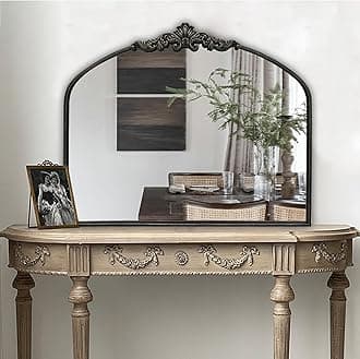 WAMIRRO Arched Mirror,Black Traditional Vintage Ornate Baroque Mirror,Antique Brass Mirror for Entryway/Fireplace/Living Room/Hallway/Bathroom.30“X36“ Balck