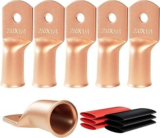 6pcs 2/0 Awg(00 Guage) - 1/4" (M6) Sanuke Wire Lugs Ring Terminal Connectors Ends Heavy Duty for Battery Cable Lug Wire Electrical Eyelets with 3:1 Dual Wall Adhesive Heat Shrink