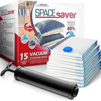 15-Pack Variety Vacuum Storage Bags for Comforters, Blankets & Clothes – Vacuum Sealed Compression Bags with Hand Pump – Space Saver Storage Bags for Bedding,Travel & Organization (3S, 4M, 4L & 4XL)