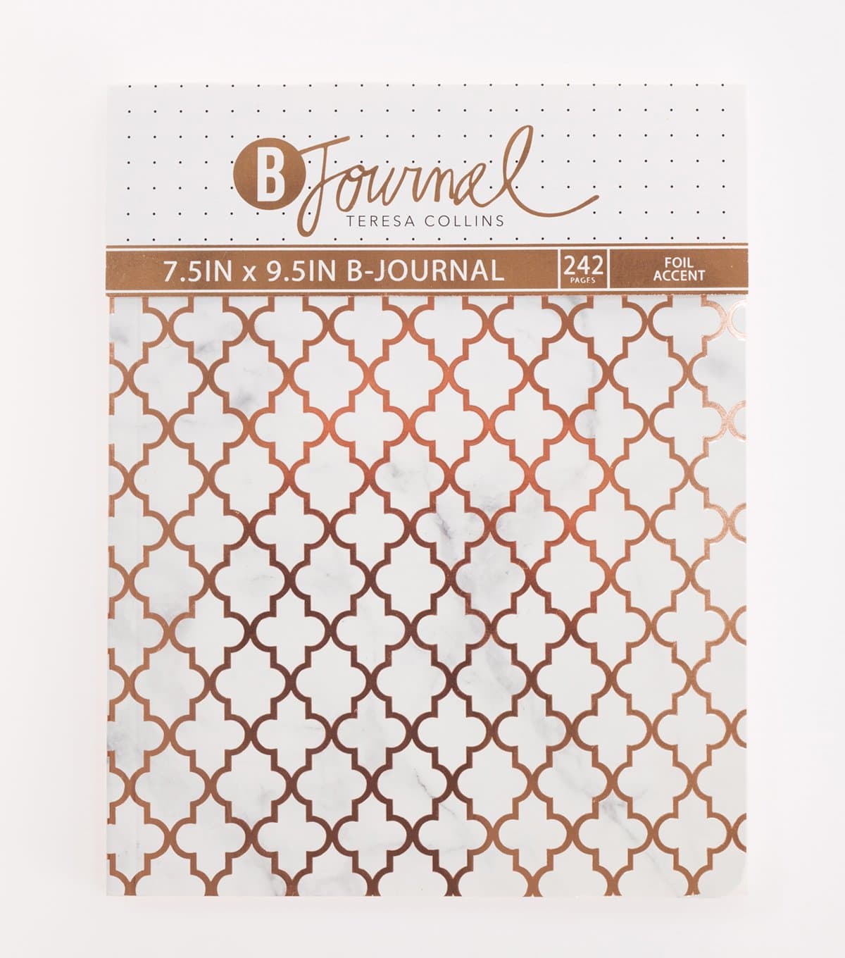 Teresa Collins B Journal Foil Accent Dot Grid Notebook - 242 pages 7.5" x 9.5" (Marble with Rose Gold)