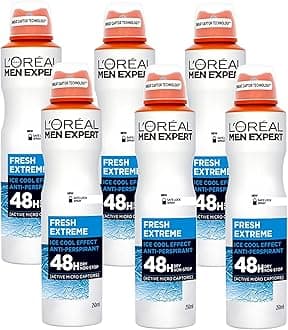 L'Oréal Paris Men Expert 48H Fresh Extreme Anti-Perspirant Deodorant for Men, 250ml Pack of 6, Bulk Buy