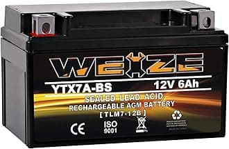 Weize YTX7A-BS High Performance - Maintenance Free - Sealed AGM Motorcycle Battery Replacement For Gas Gy6 Scooter Moped 50CC 125CC