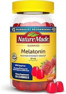 Nature Made Melatonin 10 mg per serving Gummies, Sleep Gummies for Adults Maximum Strength Dosage, 100% Drug Free Sleep Aid, 120 Count, 60 Day Supply
