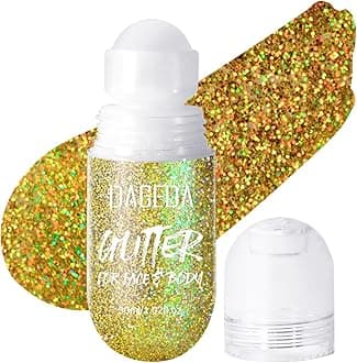 DAGEDA Body Glitter Gel, Roll-on Face Glitter for Mermaid Makeup Festival Rave Accessories, Holographic Hair Glitter Gel,Body Shimmer Halloween Makeup for Rave Party(Laser Gold)