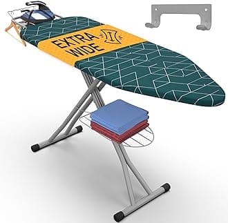 Xabitat Full Size Ironing Board 57" X 18" with Wall Mount Hanger, Full Metal Construction Iron Board, Built in Iron Caddy, Heat & Scorch Resistant Fabric, Cord Holder, Anti-Skid Feet, Heavy Duty
