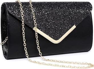 Dasein Women Evening Bags Formal Clutch Purses for Wedding Party Prom Handbags with Shoulder Strap and Glitter Flap (Black)