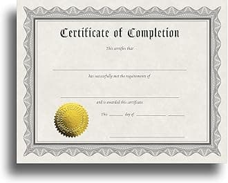 Certificate of Completion Certificate Paper with Embossed Gold Foil Seals - 30 Pack - Parchment Award Certificates for Students, Teachers, Employees - 8.5" x 11" Inkjet/Laser Printable