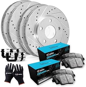 Front and Rear Brake Kit For 2019-2022 Genesis G70, 2018-2022 Kia Stinger| Drilled Slotted Brake Rotors| Ceramic Brake Pads and Rotors Kit| Hardware included