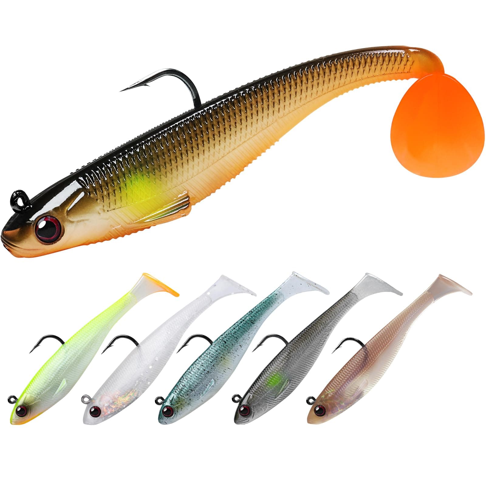 TRUSCEND Easy Catch Pre-Rigged Soft Lures, Unique Vibrating Swim Action and Trembly Sinking Move for More Bites, Amazing Soft Swimbait for Family Fishing, Fishing Lures for Bass Trout