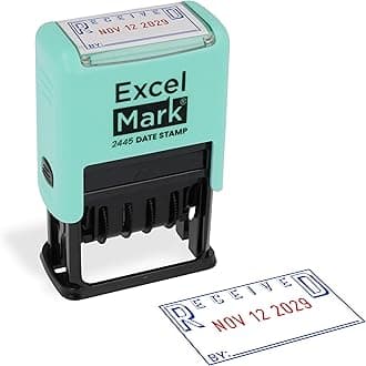 ExcelMark 2445 Date Stamp with Text - Blue and Red Ink (Seafoam Mount, Received)