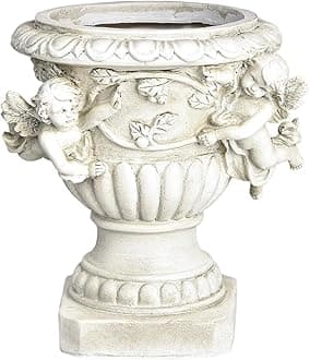 Garden Cherub Urn Planter, Lovely Resin Angel Statue Flower Pots, Vintage European Style Planter, Rustic White Whimsy Fairy Decorative Plant Pot, Beautiful Pot for Indoor Outdoor Flowers