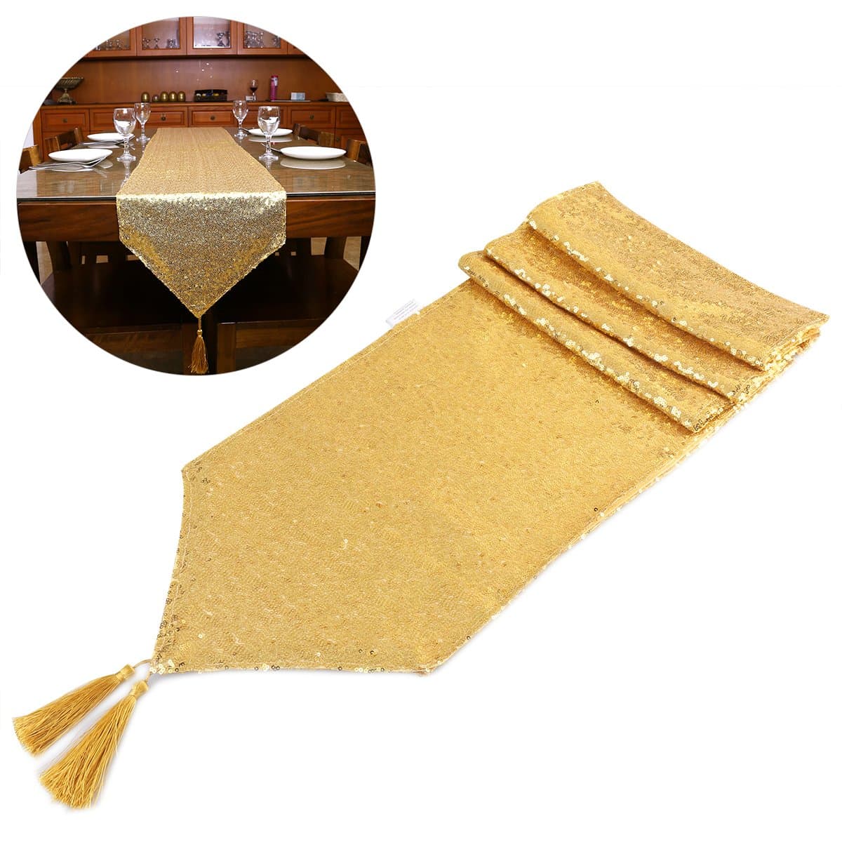 NICEXMAX Gold Sequin Table Runner 108 by 13 Inch for Weddings and Holidays