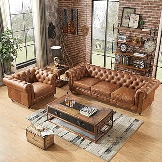 Classic Leatherette Chesterfield Sofa Set, Button Tufted, Classic Style, Tuffted Polished Sofa Set for Living Room, Bedroom (3+1 Seater)