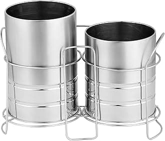 Stainless Steel Self Draining Tableware Storage Box Spoon Stand, Table Organizer With 2 Sections Spoon, Cutlery Holder/Organizer Stand For Kitchen, Dining (Desgin 5Tabletop, Step Shelf)